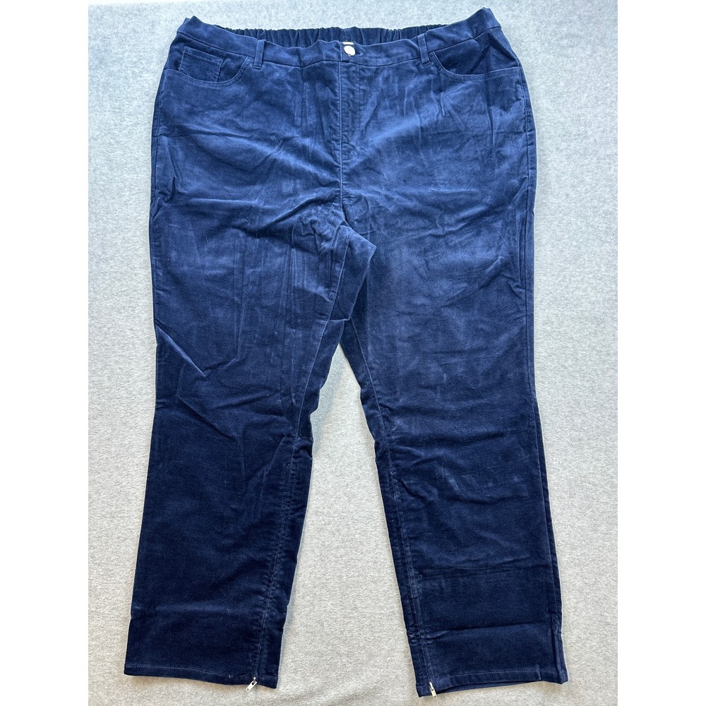 Denim & Co Adaptive Navy Slim Straight Velveteen Pants A626232 Plus Size 26W
